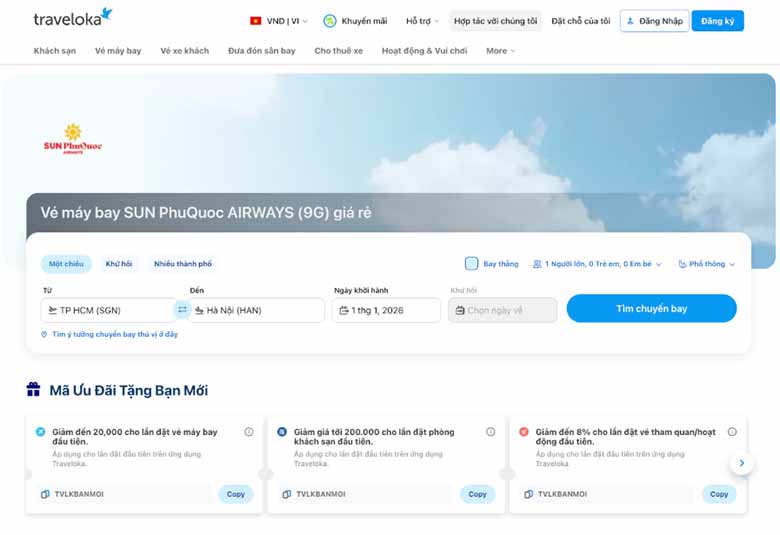 Cách check giá vé máy bay nội địa SUN PhuQuoc Airways nhanh chóng